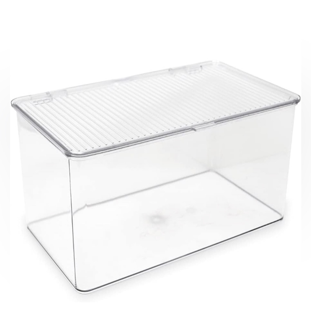 Large Stackable Organizer Bin w/ Hinged Lid, Clear Storage Box